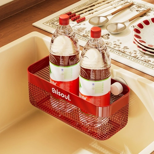 Mesh-Panel Sink Direct-Drain Storage Rack