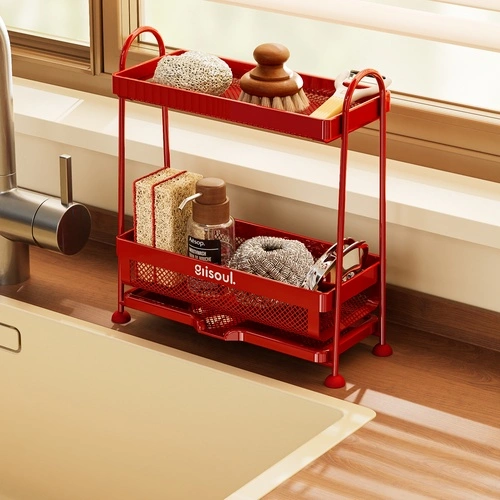 Wrought Iron Double-Layer Mesh Sink Storage Rack