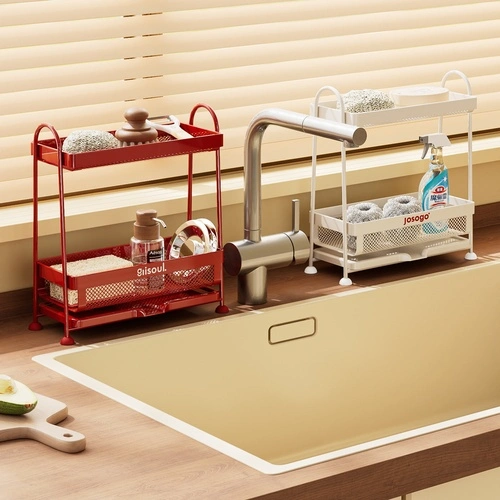 Wrought Iron Double-Layer Mesh Sink Storage Rack